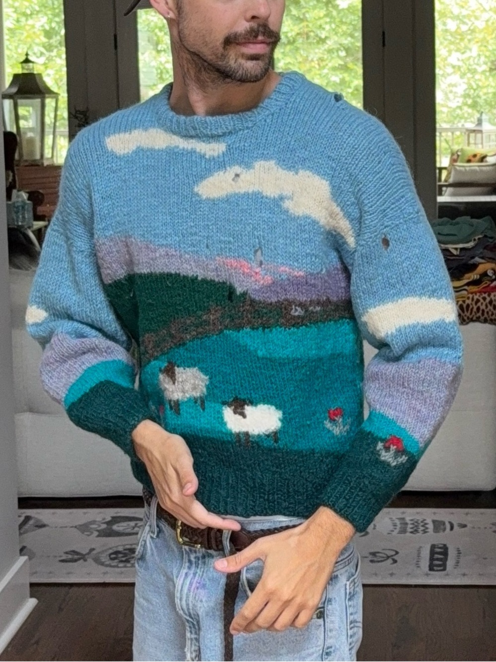 🐑 Vintage Homespun Pastoral Knit Sweater — Size S/M